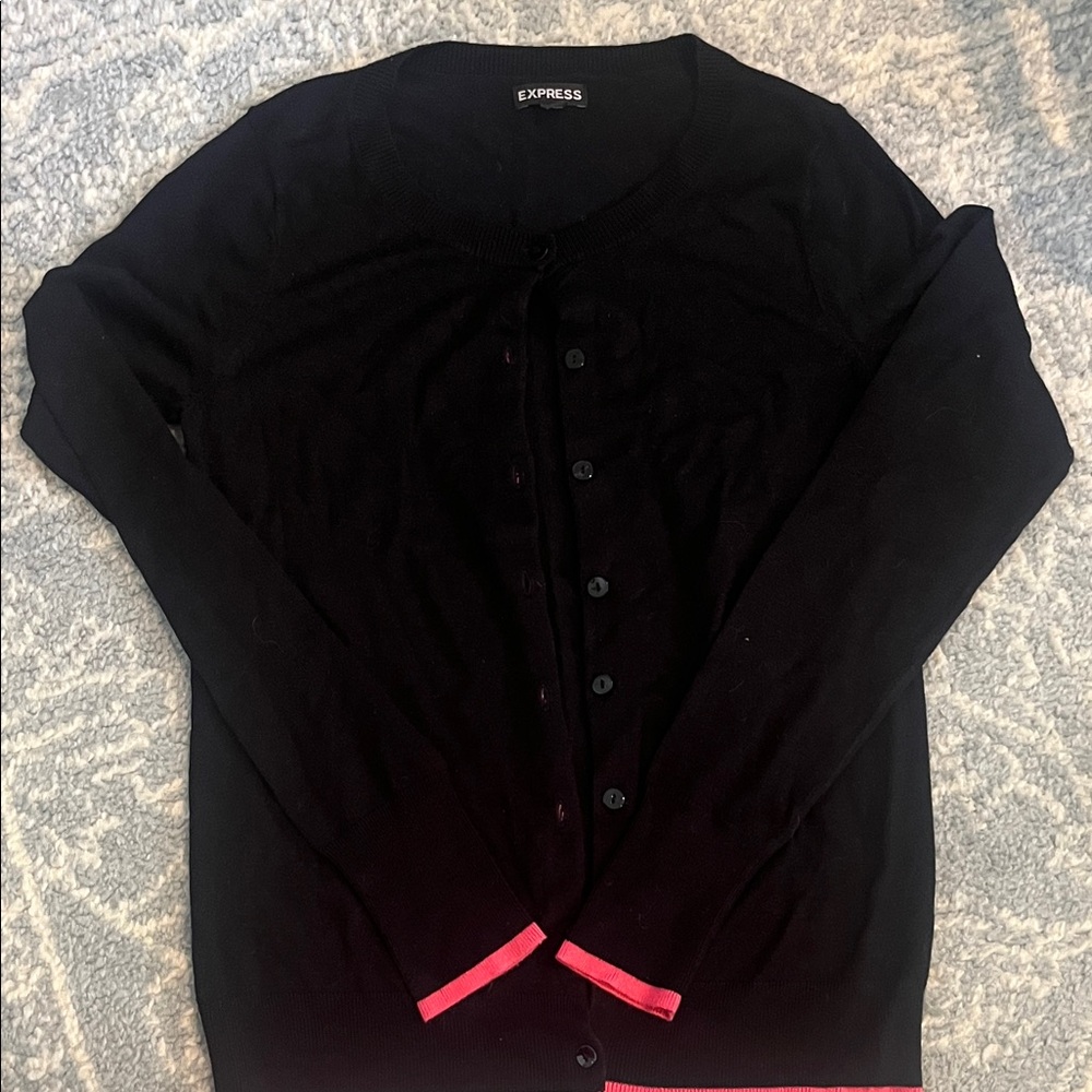 Express Black Cardigan with Pink Trim